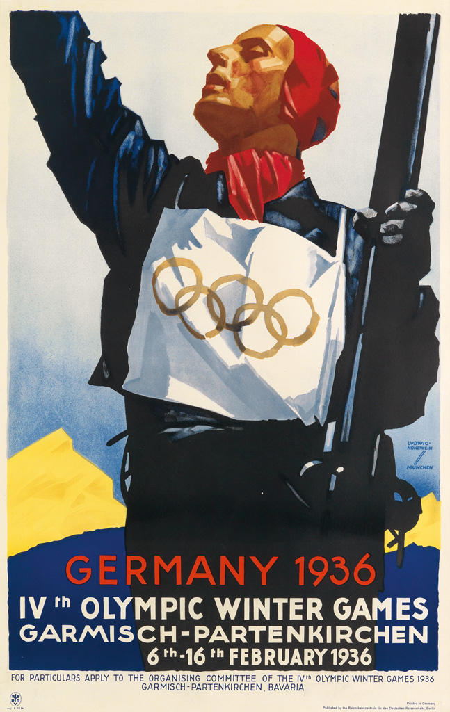 LUDWIG HOHLWEIN (1874-1949). IVTH OLYMPIC WINTER GAMES / GERMANY. 1936. 39x25 inches, 101x63 cm. Reichsbahnzentrale fur den Deutschen R